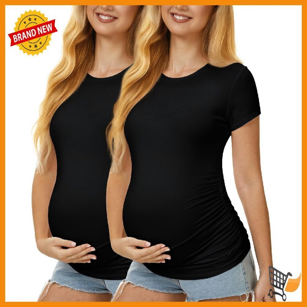 Maternity Crew Neck Tee - Stretch Rayon Spandex - Side Ruching